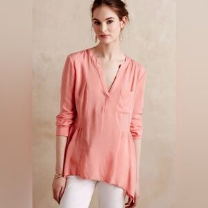 Maeve Anthropologie coral peach laiken henley peplum blouse shirt top